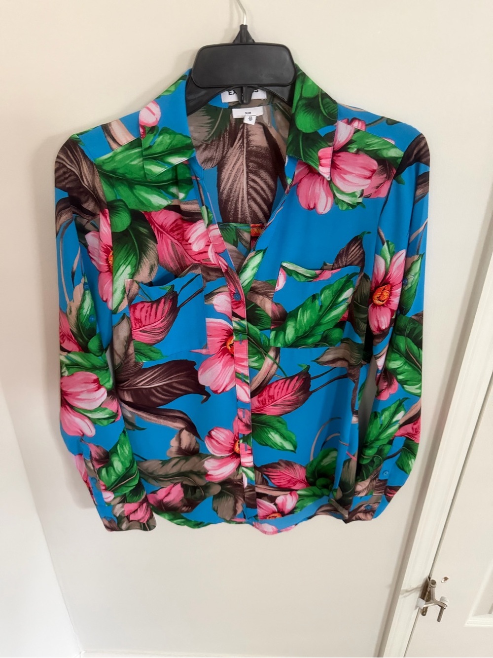 Express Blue Floral Button-Down Shirt